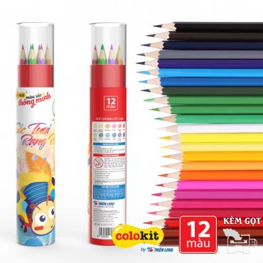 Bút chì màu chuyên nghiệp dạng lon 12 màu Thiên Long Colokit - Tiêu chuẩn châu Âu