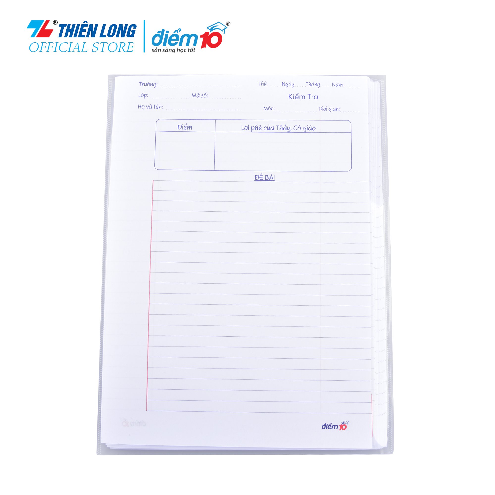 Túi 20 tờ đôi và 6 tờ đơn giấy kiểm tra 70gsm Thiên Long TP-GKT015 kẻ ngang